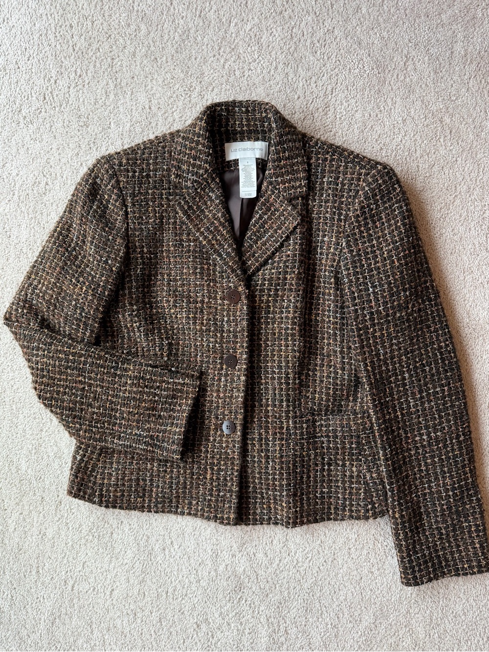 Vintage Brown Tweed Blazer Wool-Blend